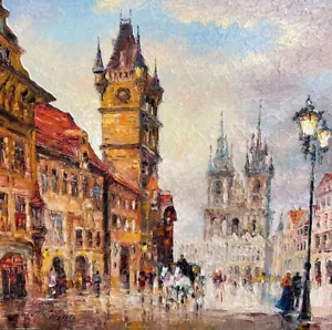 Oil Painting Prague Impressionist Painting Cityscape Classical Painting HandMade - Picture 1 of 6