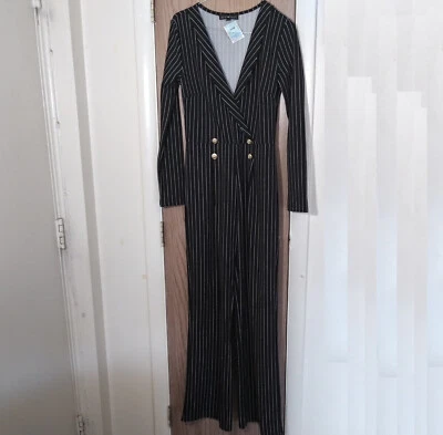 Mameluco Derek Heart Rayas Negro/Blanco con Botones, Manga Larga, Grande Foto 1 de 4