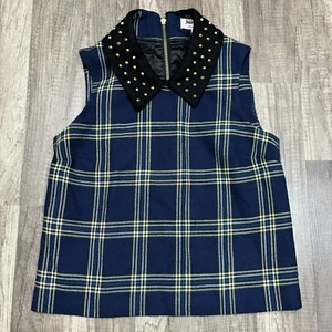 Juicy Couture Sweater Women's 0 Plaid Studded Wool Blend Sleeveless Zip Back Top - Picture 1 of 11