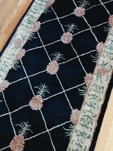 Brand New w/ Tags Designer Handmade Wool Black Pineapple Runner 2.6x8' MSRP $460 - Picture 1 of 8