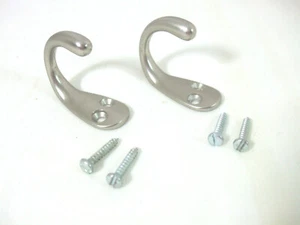 2 Satin Silver Nickle Metal Single Hanging Towel Rack Wall Hook Screws Included - Picture 1 of 6