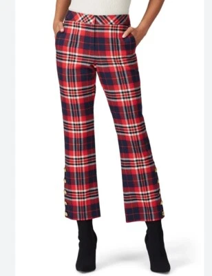 Pantalones Trina Turk Tobillo Mercurio Cuadros Tartán Rojo Azul Marino Vacaciones Navidad Mujeres 8 Foto 1 de 4