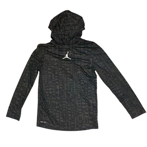 Air Jordan Boys Dri-fit Long Sleeve Pullover Size XL Hooded Gray Black Jumpman - Picture 1 of 4