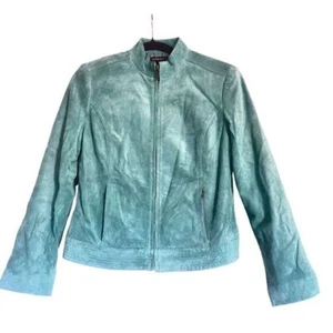 Valerie Stevens Women’s Mint Green Suede Leather Jacket Zip Front Moto Style Sm - Picture 1 of 8