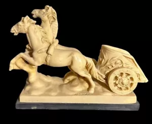 Vintage A. Santini zwei Pferde römischer Streitwagen klassische Figur Skulptur. Signiert - Bild 1 von 13