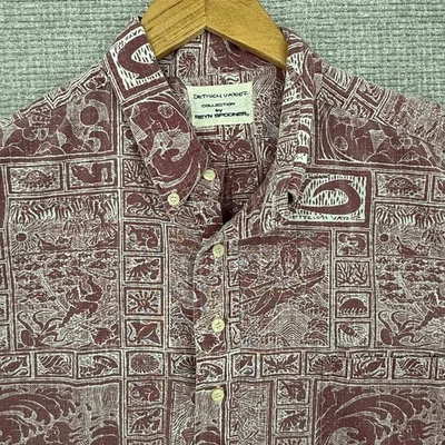 Vtg Reyn Spooner Sz 2XL/3XL  Varez Fishing Hawaiian Mythology Kloth Red RARE - Image 1 of 4