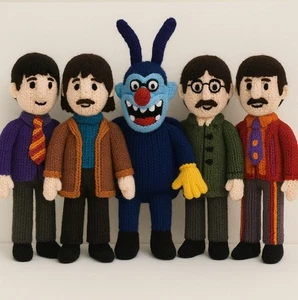 The Beatles John Lennon Paul Ringo George Tejido Patrón Amarillo Submarino - Imagen 1 de 7