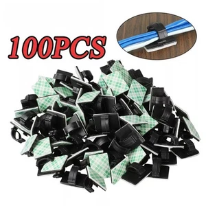 100Pcs Cable Clips Self-Adhesive Cord Wire Holder Management Organizer Clamps - Afbeelding 1 van 9