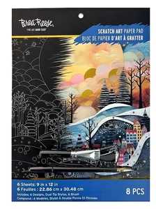 Brea Reese FOLK ART Scratch Art Paper Pad 9" x 12" Christmas NEW - Picture 1 of 5