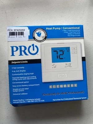 PRO1 IAQ T721 Digital Non-Programmable Thermost2 Heat 1 Cool Heat Pump-thermosta - Image 1 of 3