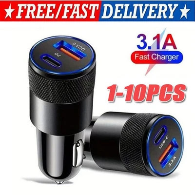 Lote Cargador Coche Doble USB PD Tipo-C Adaptador Rápido 30W Para iPhone 14 13 11 Pro Max Foto 1 de 4