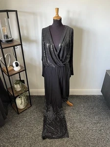 STAR By Julien Macdonald Plus Size Sequin Jumpsuit Black Shimmer Plus Size UK 20 - Picture 1 of 5