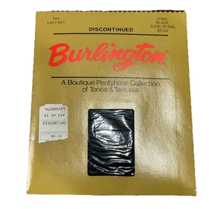 Vintage Burlington 70s Lacy Net Long Black Pantyhose Neu - Bild 1 von 5