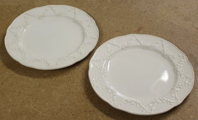 2 RARE Wedgwood Embossed Queensware Cream on Cream Laurel swags Salad Plates - Image 1 of 4