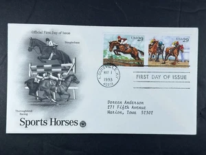 FDC 1993 Sports Horses Steeplechase Thoroughbred Racing 29¢ Se-Tenant Pair a923 - Picture 1 of 2