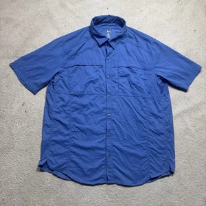 REI Camicia Uomo XL Blu Manica Corta Bottoni Nylon Collo Outdoor Escursionismo Tee - Foto 1 di 13