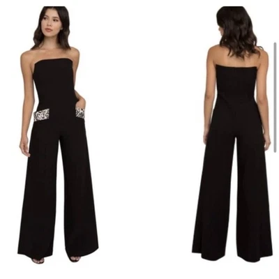 Mono Negro Halo Eve Carmín Negro Sin Tirantes Piernas Anchas Bolsillos Leopardo Talla 14 Foto 1 de 4