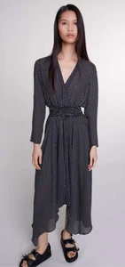 New MAJE Mid Length Black Polka Dot “Pois Clover” Dress Semi Sheer Sz 8 RRP £299 - Picture 1 of 8