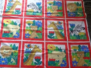 FABRIC CRAFT PANEL JUNGLE FRIENDS 12 SQUARES MAKE QUILT PILLOW BOOK ANIMALS - Picture 1 of 5