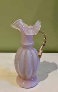 Fenton Rose Overlay Melone geraffter Rand Krug Vase mit Henkel - Bild 1 von 8