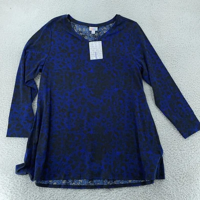 LuLaRoe Elizabeth Shirt Womens Large Blue Black Leopard Print Long Sleeve Tunic - Image 1 of 4