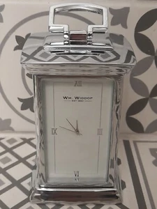 WM Widdop Small Metal Traditional Silver Colour Chrome Carriage Clock 10cm - Picture 1 of 10