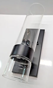 Schwarze Wandleuchte mit Klarglasröhre und Schirm Dekoglas - Bild 1 von 8