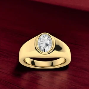 18K Yellow Gold Mens Engagement Ring 0.70 Ct Oval Lab Grown Diamond Band 7.5 MM - Picture 1 of 9