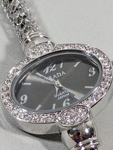 Strada Gray Dial Crystal Accent Ovale Case Barrel Style Bracelet Band Watch - Picture 1 of 9
