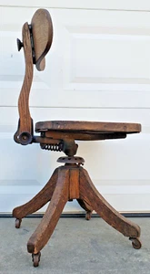 Antique Industrial Mechanical Desk Chair Office School Wood Cast Iron Adjustable - Picture 1 of 22