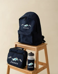 Personalised Kids Racing cars Backpack, Rucksack ,Lunch Box, Bottle-2 sizes - Picture 1 of 12