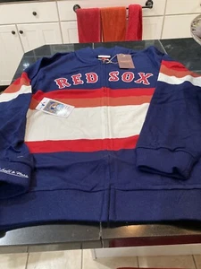 Mens Mitchell & Ness Front Stripe Full Zip Sweater Boston Red Sox XL NWT $200 - Picture 1 of 6