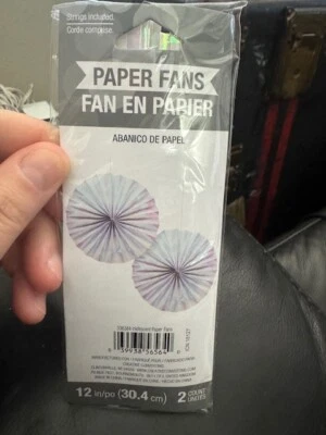 Iridescent 12" Paper Fans 2ct. Party Supply Hanging Decoration New!!! - Image 1 of 2