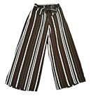 Papermoon High Rise Pull On Paperbag Pants Women Medium Green Striped Hipster