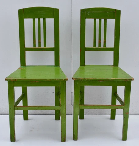 Set of Three Antique Painted Pine Plank Seat Chairs Cover