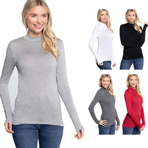Women's Turtle Neck Long Sleeve Stretch Soft Knit Solid Lightweight Top Basic - Picture 1 of 22