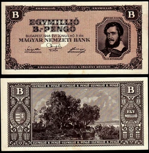 HUNGARY 1 Million B. Pengo 1000000000,000,000,000 UNC P134 1946 QUINTILLION NOTE - Picture 1 of 4
