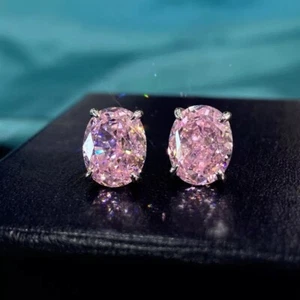 Beautiful New Silver Plated Pink Ice Oval Cut CZ Stud Post Earrings - Picture 1 of 1