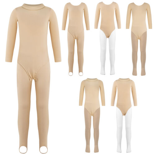 Kids Girls Activewear Solid Color Training Unitard And Pantyhose Practice Team