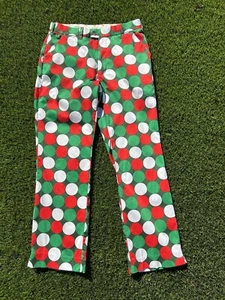 Loudmouth Golf Pants Christmas Jingle Balls Red Green Polka Dots Mens 32 x 32 - Picture 1 of 6