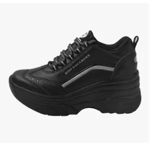 Women High Heel Sneakers Cheerleaders Shoes Wedge Platforms Cheer Leader Black - Picture 1 of 3