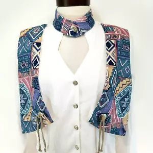 VTG 80s LILIA SMITTY Western Shirt Attached Vest Keyhole Neck USA Women's M EUC* - Bild 1 von 10