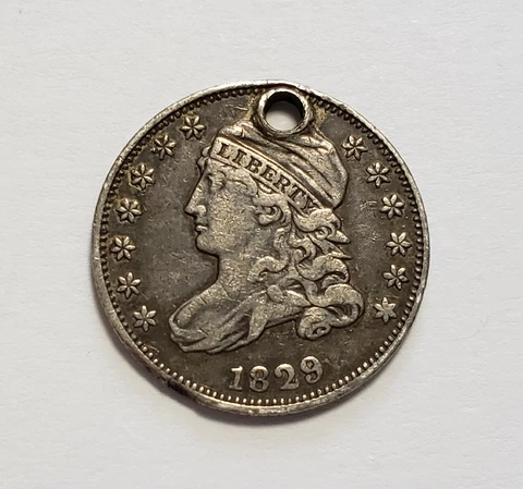 1829 10c Capped Bust Silver Dime - Crisp XF - Holed - SKU-Y5442 Cover