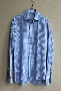 CHARLES TYRWHITT Non Iron Slim Fit  Blue Plaid French Cuff Dress Shirt Sz 16/36 - Picture 1 of 4