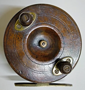 Wooden Centrepin Reel Unbranded with Brass Foot Antique 4” Diameter - Picture 1 of 11