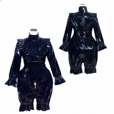 Maid Girl Sissy Lockable Black PVC jumpsuit cosplay costumes Tailor-made - Image 1 of 4