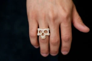 Skull Signet 7 Grams Ring 14K Solid Yellow Gold 1.60Ct Natural Diamond By Vachya - Picture 1 of 5
