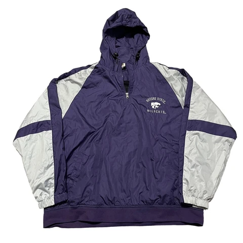 Kansas State Wildcats Jacket Mens Large Purple Gray Windbreaker Football Adult Cover