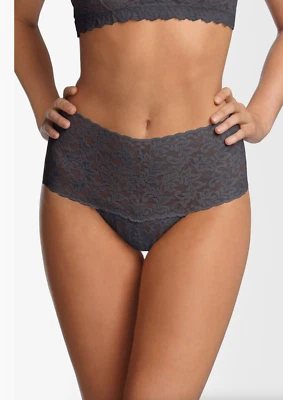 Tanga de encaje retro gris cintura alta Hanky Panky L35322 talla única (se adapta a 0-12) Foto 1 de 3