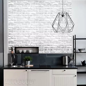 3ft x 30ft 3D Brick Stone Wallpaper Vinyl Film Sticker Gray White 36" x 360" - Picture 1 of 8
